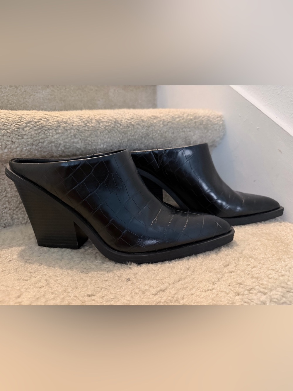 New Katy Perry Black Leather Mules Size 10 Women's Shoes